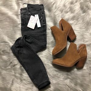 Free People High-Rise Busted Knee Jeans, Black